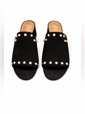 Black Pearl-Stud Slide Sandals